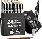 OfficeTree Set con 24 Marcadores de Fibra Touch Twin Marker - Tono de Piel - para Diseño, Bocetos, Ilustraciones, Dibujo