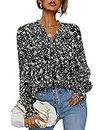 Hotouch Womens V Neck Boho Tops Casual Work Tops for Women Boutique Clothing Floral Black Medium