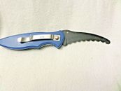 Frost Cutlery Folding Pocket Knife Rescue Folder 4-1/2" Lockback Blue Handle