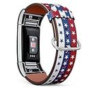 July 4th Patriotic Stars and Stripes Pattern - Patterned Leather Wristband Strap Compatible with Fitbit Charge 2