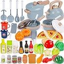 Shimirth Pretend Play Kitchen Accessories Playset, 38Pcs Kids Play Kitchen Toys with Play Pots and Pans, Utensils Cooking Toys, Cut Play Food Set, Canned Toy Food, Gift for Kids Toddlers Girls Boys