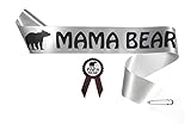 Buffalo Plaid Mama Bear Baby Shower Sash & Pin for Mom and Daddy to Be White & Black with Rhinestone Pin