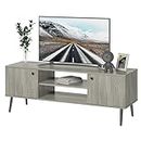 furtble TV Stand with Storage, Modern Rustic Media Console for 55 60 Inches TV, Mid-Century TV Storage Cabinet Entertainment Center for Living Room Bedroom Office, Grey Oak