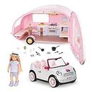 Lori Dolls - Mini Doll, Camper & Car - 15cm / 6-inch Doll & Camping Accessories - Camping Trailer & Convertible Car - Playset for Kids - Eliza's Glamping Set, 3 Years +
