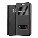 cadorabo Coque pour Samsung Galaxy S7 en Noir COMÈTE - Housse Protection avec Stand Horizontal et Deux Fenêtres - Portefeuille Etui Poche Folio Case Cover