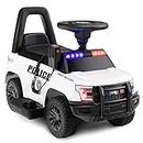GYMAX Kids Ride on Police Car, 6V Battery Powered Toy Car with Side Megaphone, Warning Light, USB/TF & Siren Sound, Children Electric Vehicle for Boys Girls (White)