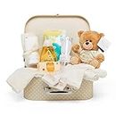 Baby Box Shop - 11 Newborn Baby Gifts, Ideal for Baby Shower Gifts & Gender Reveals - Baby Hamper in Cream Includes Baby Essentials for Newborn Unisex & Plush Teddy Bear (Cream)