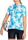 BALEAF Women's Cycling Jersey Short Sleeve Half Zip Bike Shirts Road Biking Tops 4 Rear Pockets UPF 50+ Blue L
