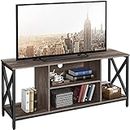Yaheetech TV Stand for 65 Inch TV, 55'' Wide Entertainment Center TV Console with Open Storage Shelves for Living Room, TV Table for Home with Metal Support, Taupe Wood
