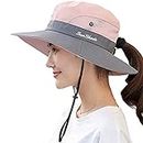 Fueerton Women's Wide Brim Outdoor UV Protection Foldable Mesh Beach Sun Hat Fishing Cap (Pink)