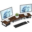 Aothia Large Dual Monitor Stand - Computer Desk Shelf for Pc, Tv, Laptop, Screen with Adjustable Length and Angle,Desktop Organizer (Vintage)