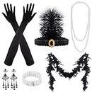 FEPITO 1920s Great Gatsby Accessories Set for Women Flapper Headpiece Headband, Black, One size