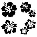 GORGECRAFT 4 Blatt Hibiskusblüten-Autoaufkleber Große Größe Autoaufkleber 6 Stück Hawaii-Blume Sonnenschutz Selbstklebend Autozubehör Automobil-Außendekoration Für SUV Laptop (Schwarz)