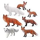 UANDME Fox Toy Figures Set Includes Arctic Fox & Red Foxes Figurines Cake Toppers (7 Foxes)
