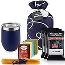 Tea & Coffee Gift Basket - Coffee and Tea Gift Sets For Tea Lovers Women & Men Presented in Beautiful Gift Bag includes 12oz Insulated Coffee Mug, 3 Fresh Roasted Coffees, 6 Special Blend Teas & Honey