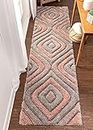 Ansar Carpet Handmade 3D Edge Collection Microfiber & Polyester Silk Touch Rugs (Blush & Grey, 2 X 6 Feet)