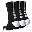 Men 's Elite Basketball Socks, White Cushioned Mid-Calf Athletic Sports Running Compression Socks for Men Women Boys Big girl, Sport Socks A-04,9-12