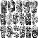 77 Sheets Temporary Tattoo for Men and Women, 17 Sheets Half Arm Chest Shoulder Fake Tattoos, 60 sheets Tiny Black for Adults, Waterproof Realistic Tattoos Long-Lasting