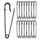 Urmspst Safety Pins (Upgraded), 4" Large Safety Pins Pack of 15 for Clothes Leather Canvas Blankets Crafts Skirts Kilts, Extra Large Safety Pin Heavy Duty Safety Pins (Black)