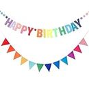 DKDDSSS Happy Birthday Banner, Colorful Fabric Bunting Banner, Burlap Banner, Bunting Flag Garland Decoration for Home, Garden, for Birthday Party Decoration