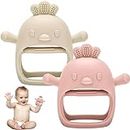 2 Pack Teething Toys for Baby, Teething Mitten for Babies, Baby Toys 0-6 Months, Silicone Teether for Toddler Infant, Baby Boy Girl Shower Gifts Teething Relief Chew Toys (Chicken, Beige + Pink)