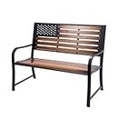 BACKYARD EXPRESSIONS PATIO · HOME · GARDEN Wooden Flag Bench Metal American Patio/Porch Slats-46 Width, 24" Deep Seat, Natural