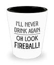 Funny Fireball 1.5oz Shot Glass I'll Never Drink Again Oh Unique Gift for Men and Women