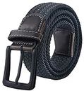 maikun Belts for Men, Elastic Belt, Stretch Belt,Woven Belt, Mens Belt with Leather Tip, Black Belt Buckle Length 47"
