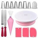 RFAQK 35 PCs Cake Turntable and Cake Leveler-Rotating Cake Stand with Non slip pad-7 Piping Tips & 20 Bags-Straight & Offset Spatula-3 Scraper Set-EBook-Cake Decorating Set Kit & other Baking supplies