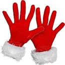 Latious Christmas Velvet Gloves Red Short Costume Gloves Santa Gloves Christmas Party Glove Xmas Furry accessories for Women and Girls Wrist Length, Red, Free Size
