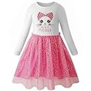 VASCHY Cat Dress for Girls, Cute Girls Casual Autumn Spring Long-Sleeve Outfit,Toddler/Little/Big Kid Girls Clothing Size 2-3T Pink Tulle Dress
