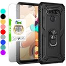 For LG K12 Max/K50/X6/Q60 Shockproof Holder Ring Stand Case Cover+Tempered Glass