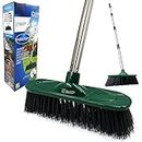 Yard Broom Outdoor Heavy Duty, 10” Synthetic Hard Bristle Brush Head and 4-Sections Stainless Steel Handle, Stiff Sweeping Broom for Cleaning Gardens, Yards, and Driveways