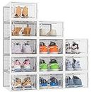 HOMIDEC 12 pcs Cajas de Zapatos,Cajas de Almacenamiento de Zapatos de Plástico Transparente Apilables, Contenedores Organizadores de Zapatos con tapas para Mujeres/Hombres,Blanco