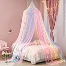 ZIQINPSQ Bed Canopy for Girls, Rainbow Canopy for Bed,Princess Mosquito Net Play Tent for Kids,Hanging Bed Net Cover for Girls Room Decor. (arcobaleno)