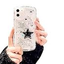 Ownest Compatible with iPhone 11 Case with Cute Glitter 3D Stars Crystal Heart Clear Aesthetic Design for Women Teen Girls Pretty Crystal Sparkle Sparkly Cute Cases Protective Cover - Clear