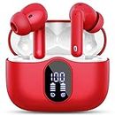 Wireless Earbuds, Bluetooth 5.3 Headphones In Ear with 4 ENC Noise Cancelling Mic, LED Display New Bluetooth Earbuds Mini Deep Bass Stereo Sound, 36H Playtime, Wireless Earphones IP7 Waterproof, Red