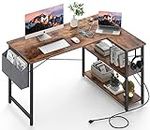 Mr IRONSTONE L Shaped Computer Desk with Power Outlet, 47 Inch Corner Office Desk for Small Spaces with Storage Shelves, Study Work Writing Table for Home Office Bedroom, Rustic Brown