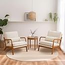 VINGLI Cozy Living Room Chairs, Fine Linen Beige Accent Chairs Set of 2, Wood Lounge Chairs for Bedroom, Comfy Mid Century Modern Armchair Upholstered Reading Side Chairs for Small Space