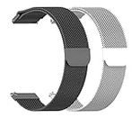 AONES Pack of 2 Magnetic Loop Watch Strap Compatible for Moto 360 2nd Gen 42mm Watch Strap Black, Silver