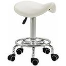 HOMCOM Saddle Stool, PU Leather Adjustable Rolling Salon Chair for Massage, Spa, Clinic, Beauty and Tattoo, White