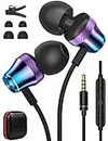 3.5mm Jack Earbuds Wired Earphone for Samsung Galaxy S10e S10 S9 A15 A14 A13 A03 Core A30S Noise Canceling HiFi Stereo in-Ear Headset Corded Headphones for iPhone 6 6s Moto G Stylus Power Purple Blue