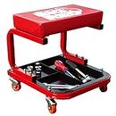 Torin TR6300 Rolling Creeper Garage/Shop Seat: Padded Mechanic Stool with Tool Tray, Red