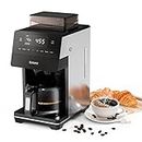 Galanz GLDC12S110A 12Cups Grind/Brew Coffee Maker, LED Touch Control Screen, Removable Filter Basket, Clean Indicator Light, 1000W, Stainless Steel, 8.5''x11.4''x16.9'' (WxDxH)