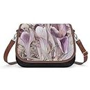Printed Crossbody Bag Shoulder Bag PU Leather Women's Designer Satchels for School Casual Travel Work Crocuses Flowers