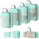 Compression Packing Cubes for Travel Suitcase Organizer Bags Set of 7 Travel Accessory Expandable Packing Organisers With Laundry Bag and Toiletry Bag (Lake Blue)