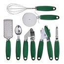 COOK WITH COLOR 7 Pc Kitchen Gadget Set Stainless Steel Utensils with Soft Touch Green Handles