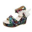 zapatos de vestir casuales para hombre 2024 Winter Women's Printed Wedge Sandals, Fashion Platform Cross Ankle Strap Bow Open Toe Summer High Heel Casual Sandals for Women Green 5.5