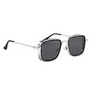 luella Men's Glass & Steel Stylish Square Sunglasses - Black - Pack of 1