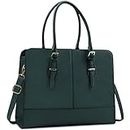 Laptop Bag for Women 15.6 inch Laptop Tote Bag Leather Computer Bag Briefcase (Dark Green)
